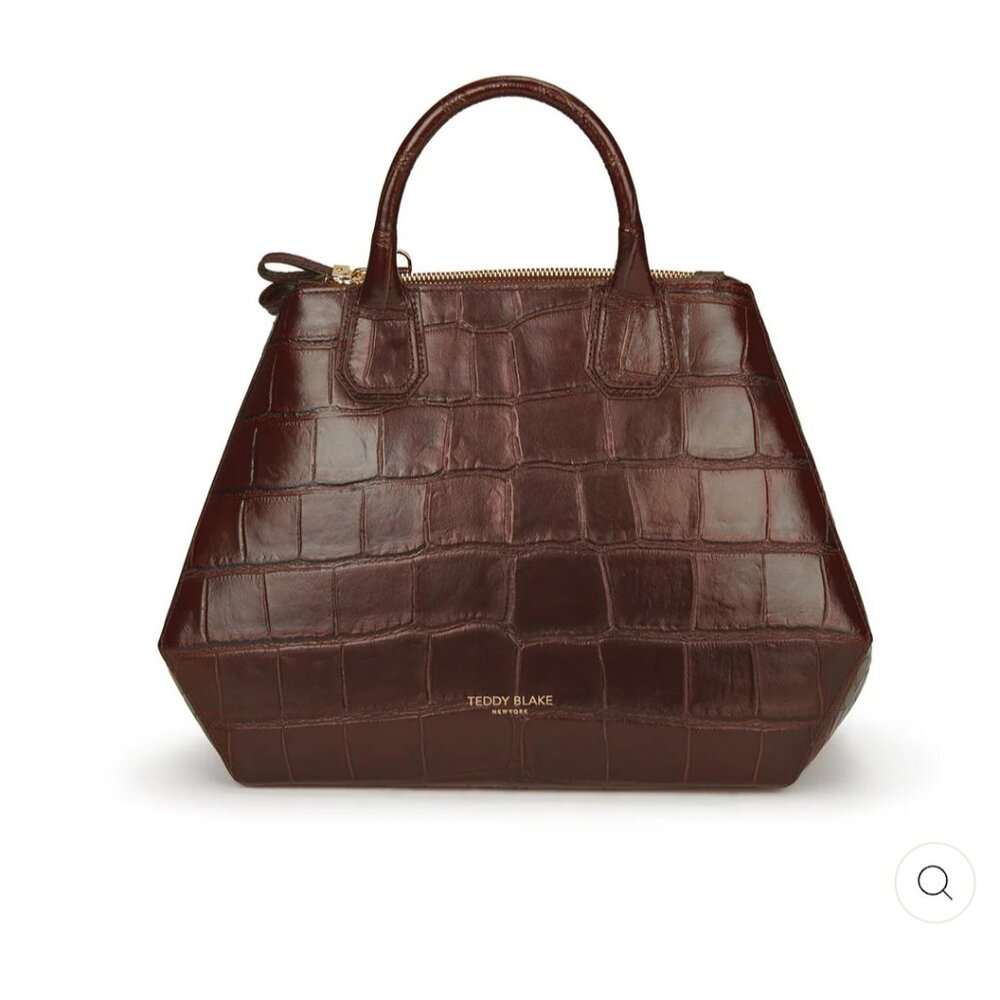 Teddy Blake Croc-Embossed Brown Leather Shoulder Bag